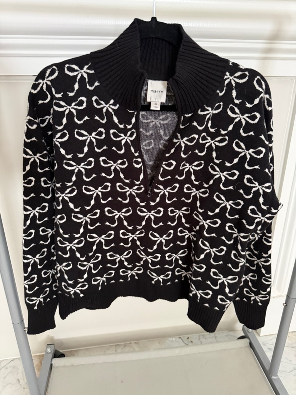 Maeve black Sweater with Cream Bow Motif